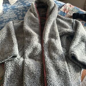 Sundance Gray Teddy Coat with Pink Velvet Accents